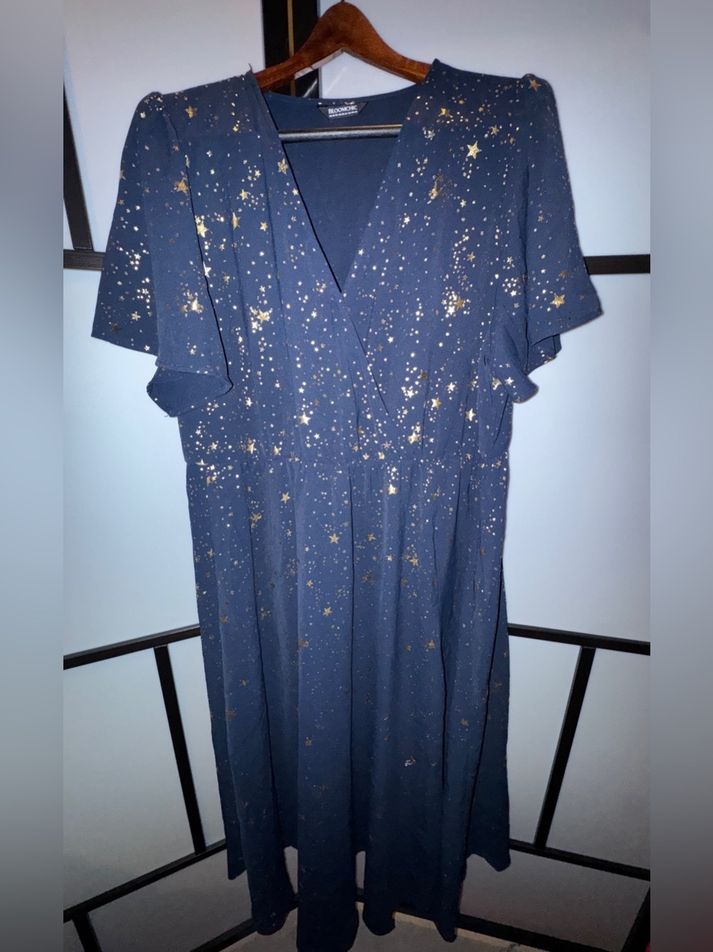 Bloomchic Navy Star-Print V-Neck Women’s Dress